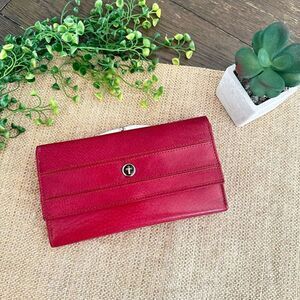 Divinity Dark Red Genuine Leather Folding Wallet Clutch Multipockets‎ NEW